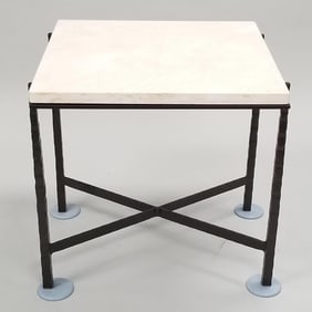 Charleston Forge wrought iron side table with stone top- 24 1/2"H 25 1/2"W 25 1/2"D