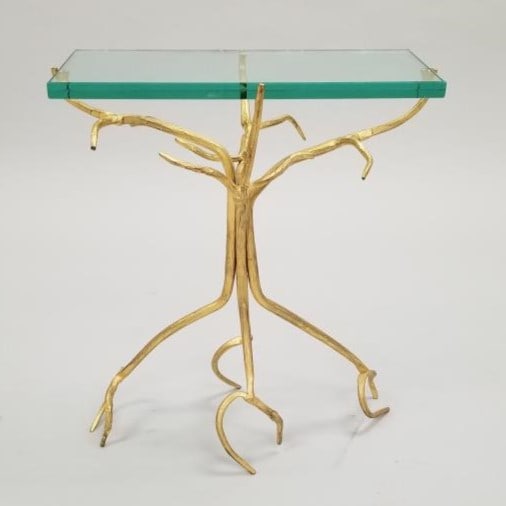 Gilt wrought iron branch form table with tempered glass top- 22 1/2"H 19"W 9"D (1 of 6)