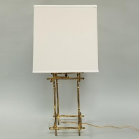 Contemporary gilt metal bamboo table lamp- 32"H 14 1/4"W 14 1/4"D including shade