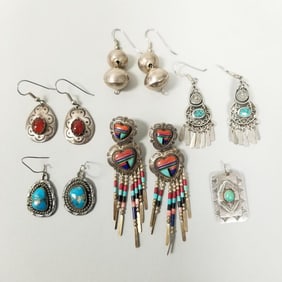 Small Group Southwest sterling silver, etc earrings, etc some s/w turquoise