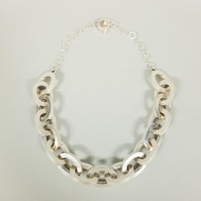Lg Mexican sterling silver oval link necklace: 214g, 30"L