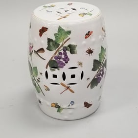 Hand painted pottery garden seat/ table w/ flowers & insects: 17 1/2"H 14"W