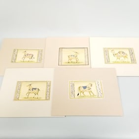 5 hand painted erotic art manuscript pages: various image sizes- largest 4 1/2"x 7"
