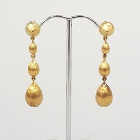 18K gold dangle earrings with brushed texture 7.9g 1 7/8"L