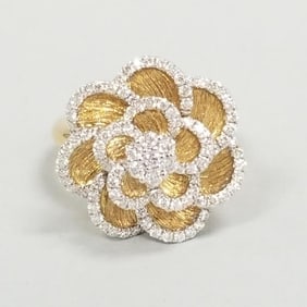 18K gold & diamond floral ring: 11.2g, sz. 5 1/4