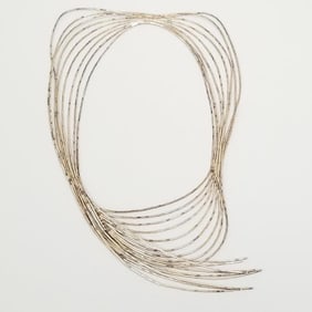 Flora Book sculptural sterling silver tubing necklace- 26" interior circumference, 15"L