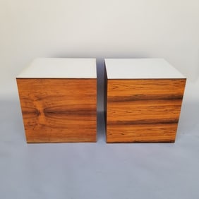 Pair rosewood Mid Century cubes with one laminate side (some wear) 16 3/8"H 16 3/8" square