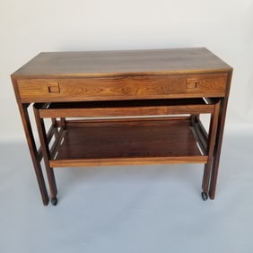 EJM Skive Denmark small server w/ pull-out cart on wheels (some chips) 29 1/4"H 37 1/2"W 18"D