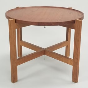 Hans Wegner unique folding tray table with oak base & teak tray unsigned- 19"H 27 3/4"D