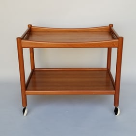 Hans Wegner AT-45 for Andreas Tuck teak serving cart on wheels- 24"H 28 1/2"W 19"D