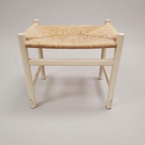 Hans Wegner by Carl Hansen & Son painted white footstool with woven seat (scuffs) 18"H 19 3/4"W 14