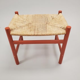 Hans Wegner by Carl Hansen & Son painted orange footstool with woven seat (scuffs) 18"H 19 3/4"W 14