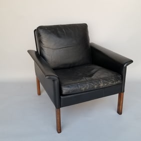 Hans Olsen leather upholstered low back lounge chair with rosewood legs- 27 1/2"H 29 3/4"W 31"D