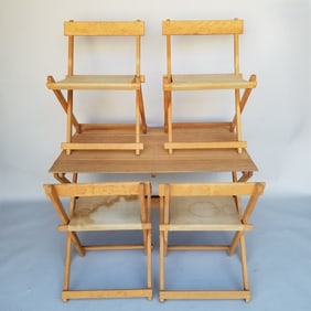 Borge Mogensen for Carl Hansen (unsigned) patio folding table & 4 chairs (canvas staining) 26 3/4"H