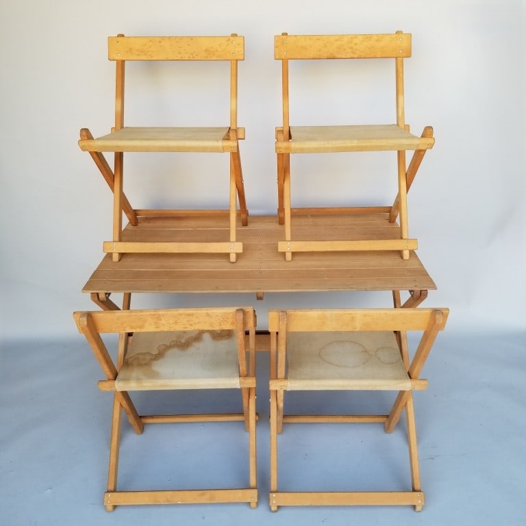 Borge Mogensen for Carl Hansen (unsigned) patio folding table & 4 chairs (canvas staining) 26 3/4"H (1 of 12)