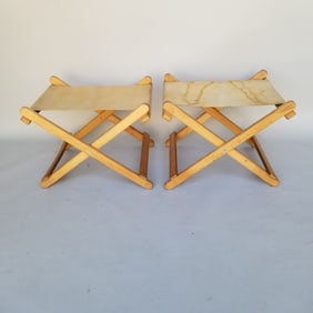 2 Borge Mogensen for Carl Hansen (unsigned) patio deck folding stools (as seen- staining, hole) 17"H