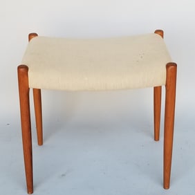 J.L. Moller- Hojbjerg Denmark teak upholstered footstool (foam broken down) 18 1/2"H 19 3/4"W 15"D