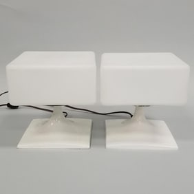 Pair Laurel unique lamps with hand blown Italian glass shades- 8"H 7 1/2"W 7 1/2"D