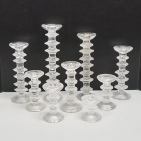 9 Iittala glass candlesticks- 12 1/4"H tallest