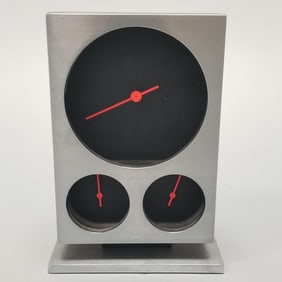 Mid Century modern barometer in walnut case- 6 3/4"H 4 3/4"W 2 3/4"W