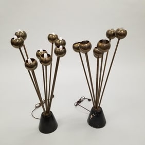Pair Mid Century modern 8-light sputnik table lamps (losses to black paint) 29 1/2"H 14"D