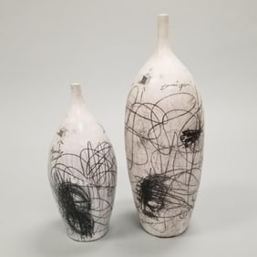 2 Yuri Zatarian large sketchbook vases (wear throughout) 24"H 8"D largest