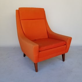 Folke Ohlsson for Dux (attribution) upholstered orange high back lounge chair (as seen- foam broken