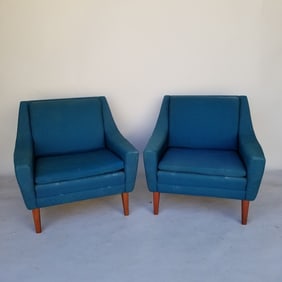 Pair Folke Ohlsson for Dux (attribution) upholstered blue chairs (as seen-foam broken down,