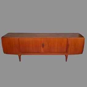 Johannes Andersen teak tambour door sideboard (as seen- stains to top) 33"H 95"W 10 1/4"D