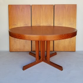 Johannes Andersen teak dining table w/ leaves- 28"H 50 1/2"D, three leaves measuring 23 1/2" each