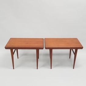 Pair Johannes Andersen for Silkeborg teak side tables- 19 5/8"H 27 /12"W 17"D