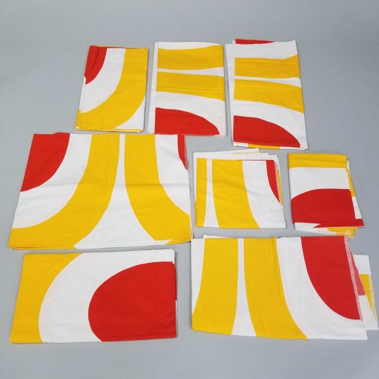 8 large Marimekko "Melooni" fabric pattern pieces- largest 2 pcs. both approx 96.5" (2.68 yards) x (1 of 8)