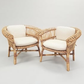 Pair of Bamboo mid-century style chairs- 26"H 33"W 28"D