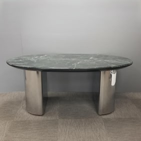 Vladimir Kagan style post modern desk with marble top- 29 3/4"H 72"W 38 3/4"D