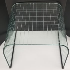 Angelo Cortesi for Fiam Italia tempered glass table with grid work design- 18"H 21 1/2"W 19 5/8"D