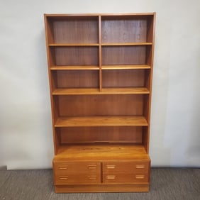 Hundevad Denmark teak 2 piece bookshelf with 4 lower drawers- 76 3/4"H 42 1/2"W 16 3/4"D