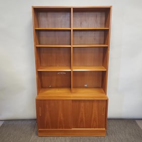 Hundevad Denmark teak 2 piece bookshelf with sliding lower doors- 76 3/4"H 42 1/2"W 16 3/4"D