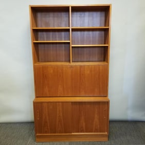 Hundevad Denmark teak 2 piece bookshelf with sliding lower doors- 76 3/4"H 42 1/2"W 16 3/4"D