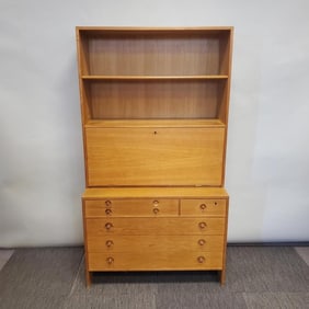 Hans Wegner for Ry Mobler oak 2 piece bookcase with drop front desk (lacking key & some as is- 1