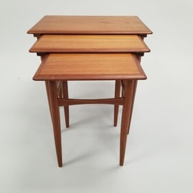 Kai Kristensen set 3 teak nesting tables (shows wear) 18 3/4"H 23"W 15 5/8"D