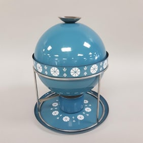 Cathrineholm Norway blue fondue pot with under plate & warmer- 11"H 8 1/4"D