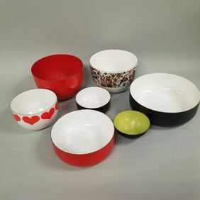 7 enamel bowls incl. Arabia Finel Finland bowl by Kaj Franck- 5 1/2"H 8 1/4"L