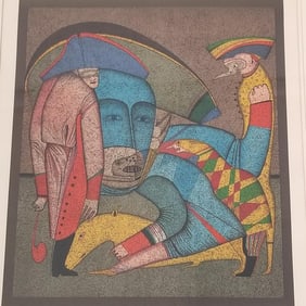 Mihail Chemiakin framed pencil signed & numbered 100/300 lithograph "Peasants" with COA- 32 1/2"H 27