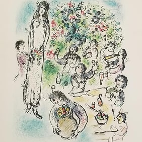 Marc Chagall framed pencil signed & numbered 35/75 lithograph "Then All Poured Libations"- 36"H 29