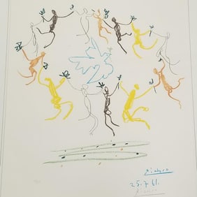 Pablo Picasso framed pencil signed & numbered 173/200 lithograph "LE Ronde de la Jeunesse"(some as