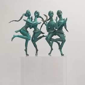Tie-Feng Jiang bronze sculpture- Moonlight Dancers signed- 19"H 23"W with custom lucite base 39