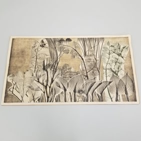 Eugene Larkin unique layered mixed media artwork on paper "In Eden" unframed- 25 9/16"H x 44 3/4"W