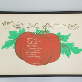 Corita Kent (Sister Mary Corita) pencil signed screen print "Tomato" 1967 (some as seen- cut to