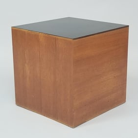 Teak Georg Petersens Denmark cube with black laminate top- 16 1/4"H 16 1/4"D 16 1/4"D