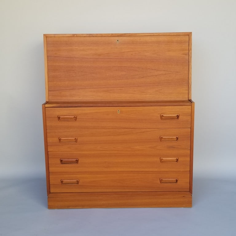 Teak drop leaf desk with 4 drawers- 44 3/4"H 37 1/2"W 16 1/2"D (1 of 13)